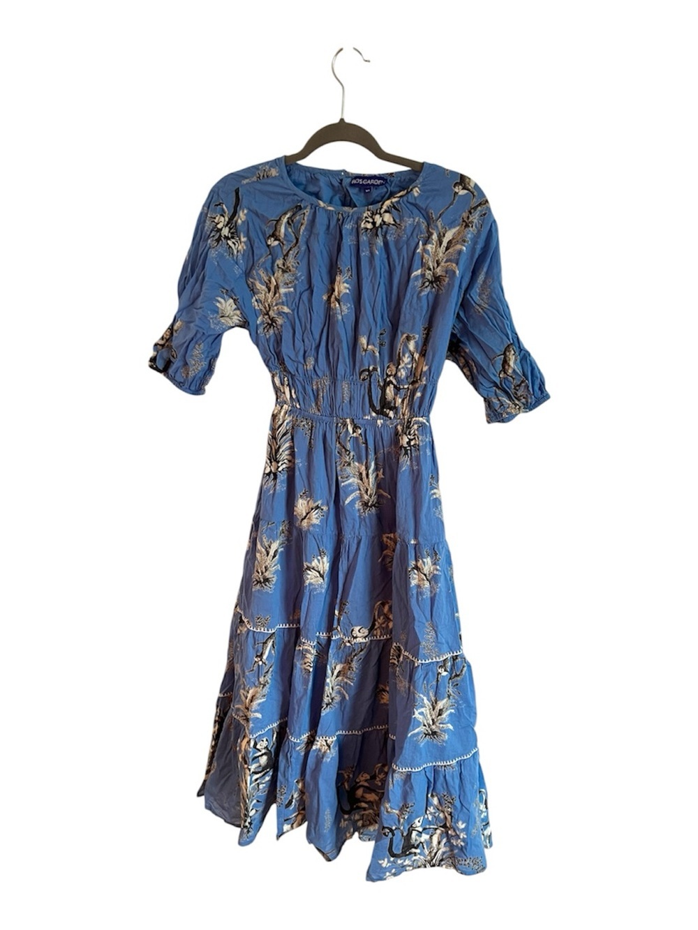 Ro’s Garden Blue Floral and Monkey Print Dress, size XS